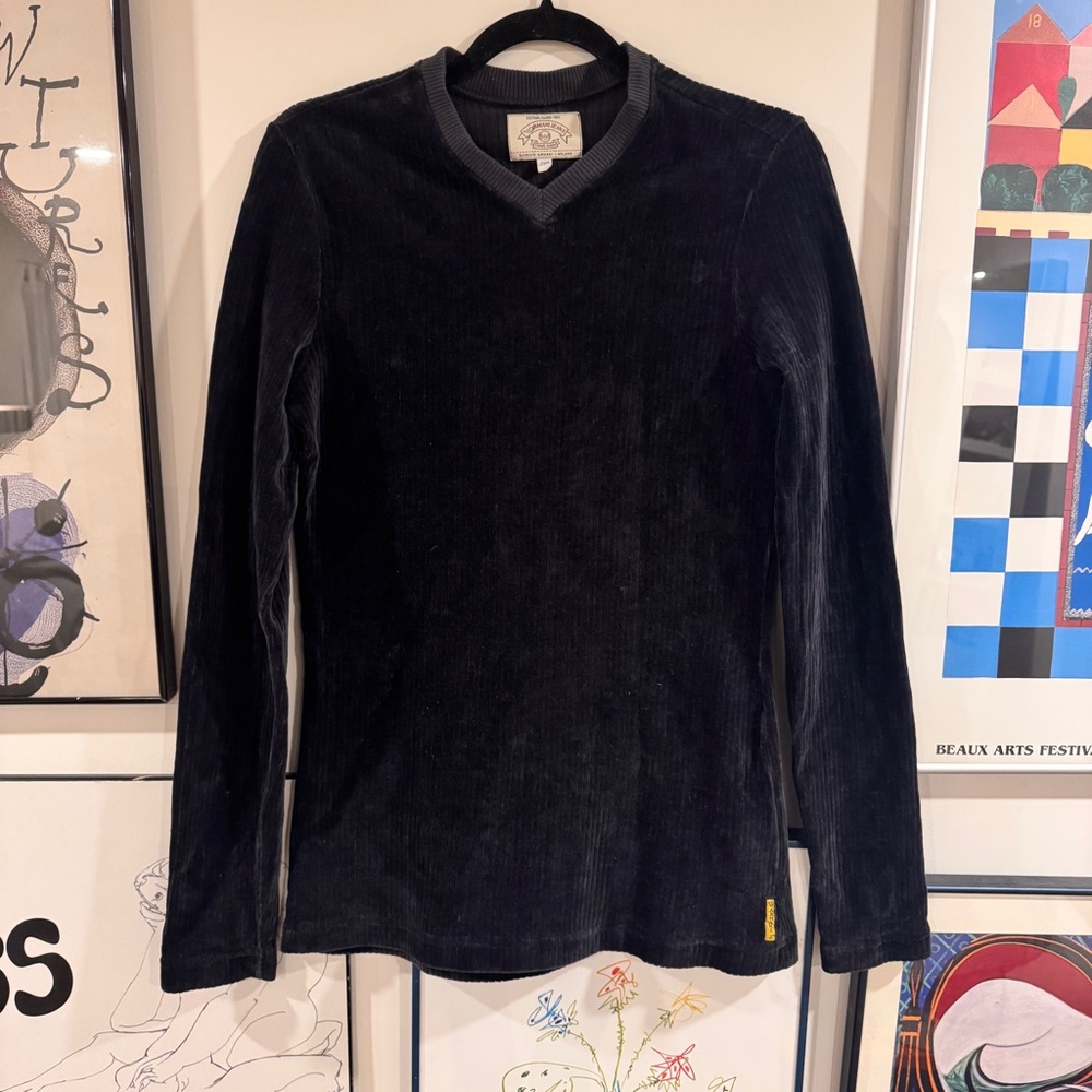 Vintage Armani Jeans Navy velour ribbed  Long Sleeve Sweater - fits like men’s S